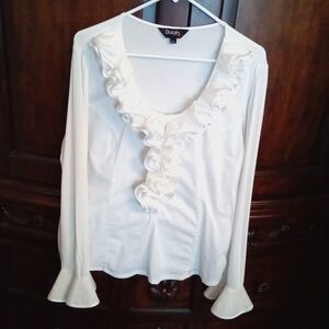 Dusak Designs Ruffled V-Neckline Long Sleeve Top Women Sz Large